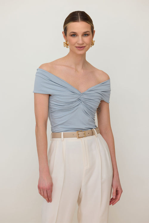 Ana&Co™ Bluzka bez ramion z zawinięciem baby blue