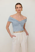 Ana&Co™ Bluzka bez ramion z zawinięciem baby blue